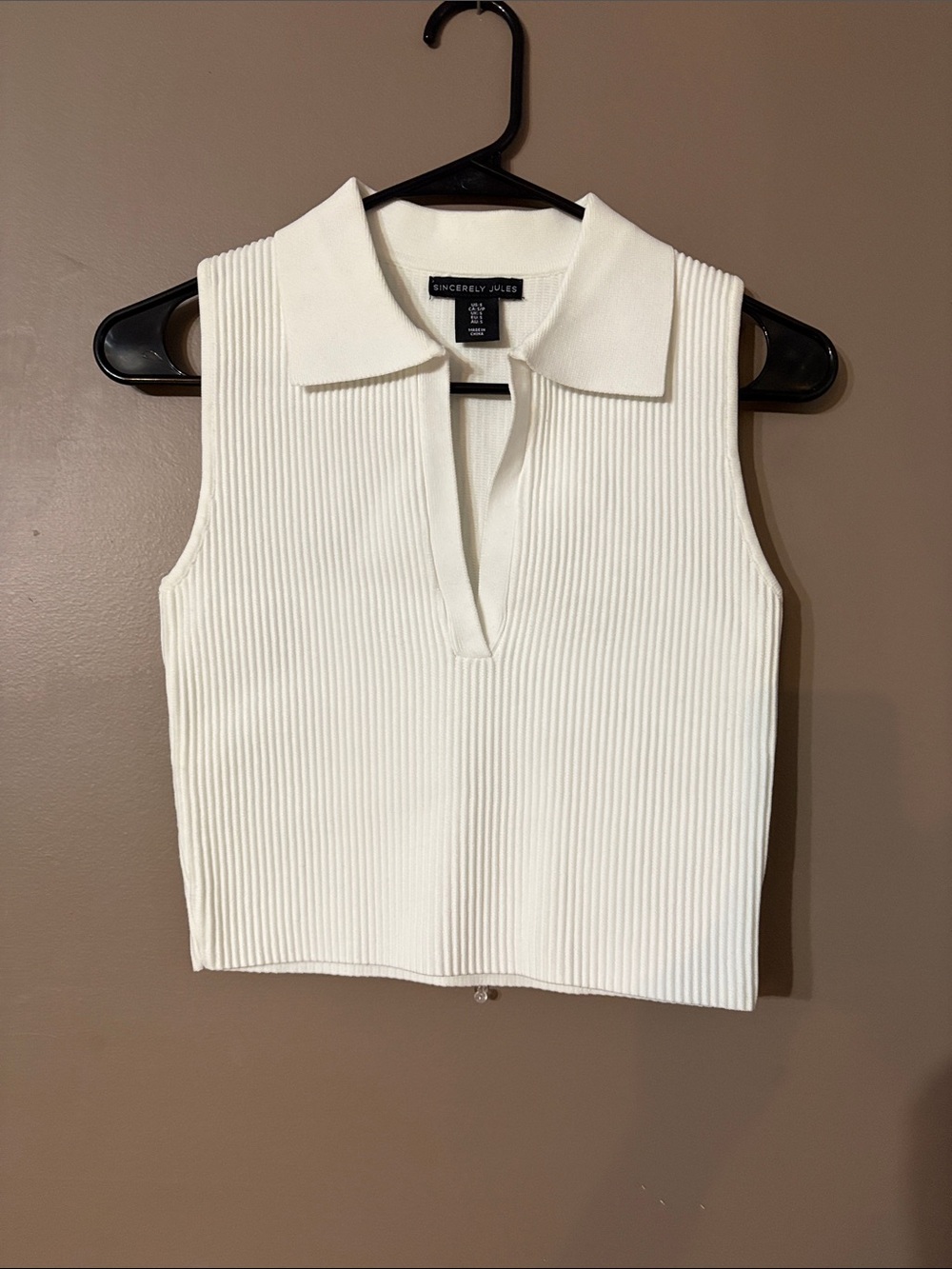 Sincerely Jules Cream Ribbed Sleeveless Polo Tank